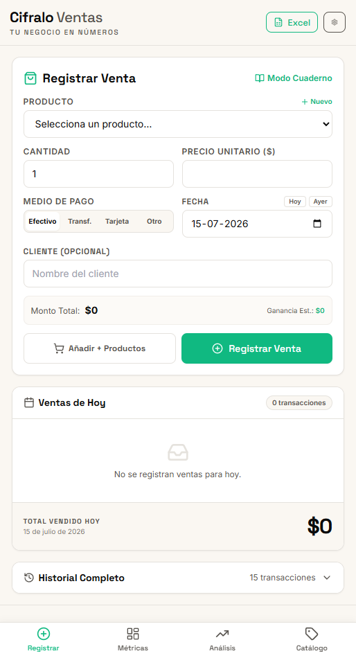 Cifralo Ventas — Registros y análisis de ventas